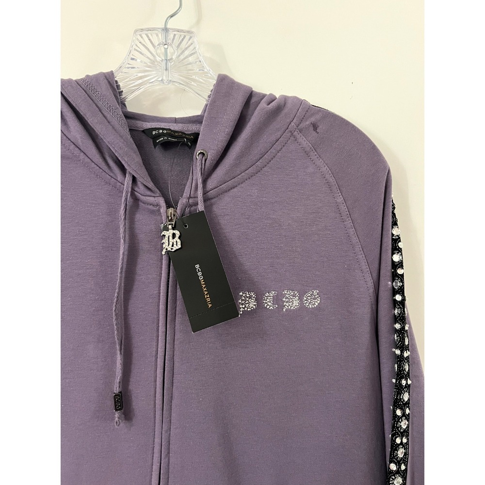 BCBGMAXAZRIA Full Set Frosted Plum Rhinestone Tracksuit Set Hoodie Pants XL - Picture 2 of 14